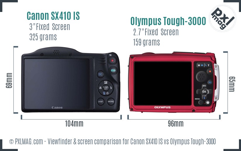 Canon SX410 IS vs Olympus Tough-3000 Screen and Viewfinder comparison