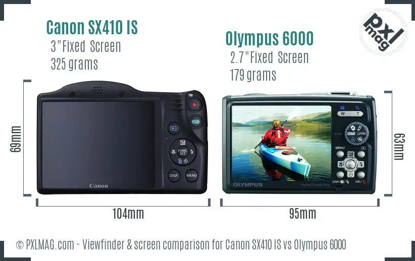 Canon SX410 IS vs Olympus 6000 Screen and Viewfinder comparison