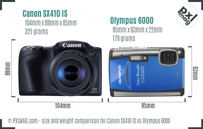 Canon SX410 IS vs Olympus 6000 size comparison