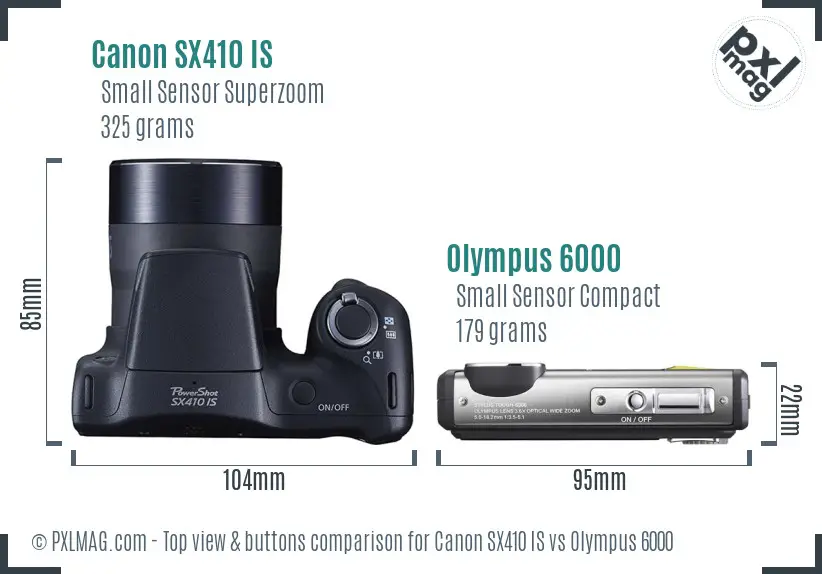 Canon SX410 IS vs Olympus 6000 top view buttons comparison