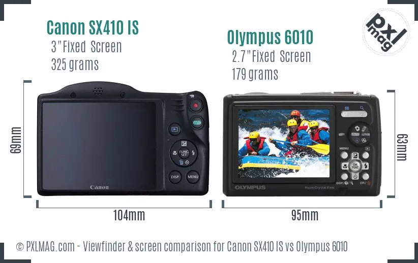 Canon SX410 IS vs Olympus 6010 Screen and Viewfinder comparison