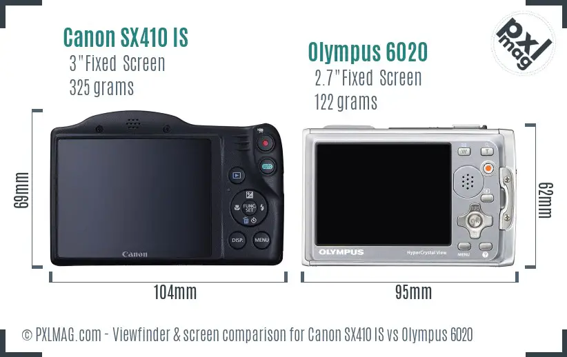 Canon SX410 IS vs Olympus 6020 Screen and Viewfinder comparison Canon SX410 IS vs Olympus 6020 Screen and Viewfinder comparison