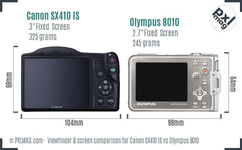 Canon SX410 IS vs Olympus 8010 Screen and Viewfinder comparison