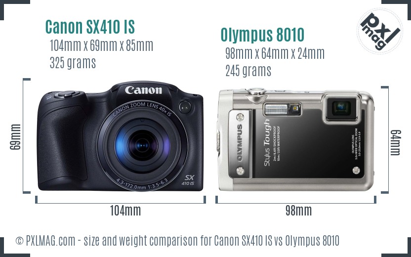 Canon SX410 IS vs Olympus 8010 size comparison