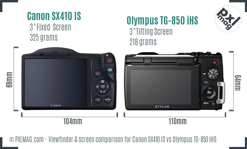 Canon SX410 IS vs Olympus TG-850 iHS Screen and Viewfinder comparison