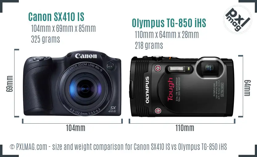 Canon SX410 IS vs Olympus TG-850 iHS size comparison