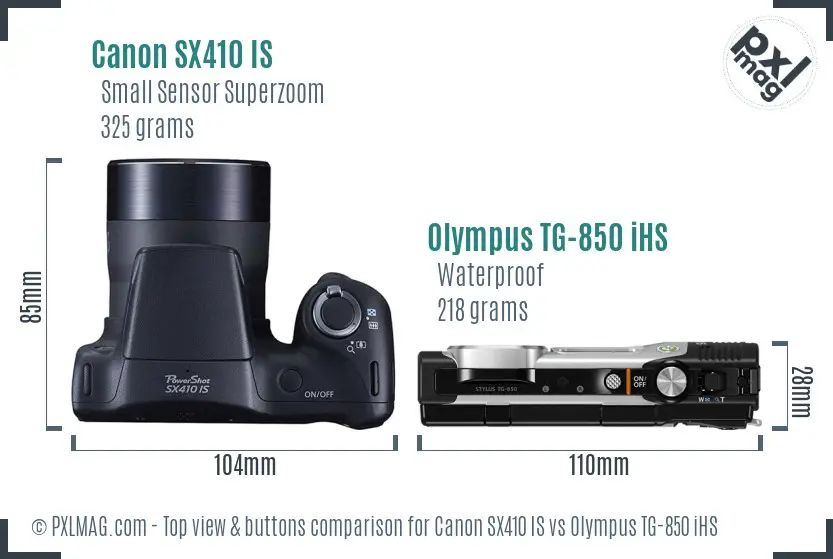 Canon SX410 IS vs Olympus TG-850 iHS top view buttons comparison