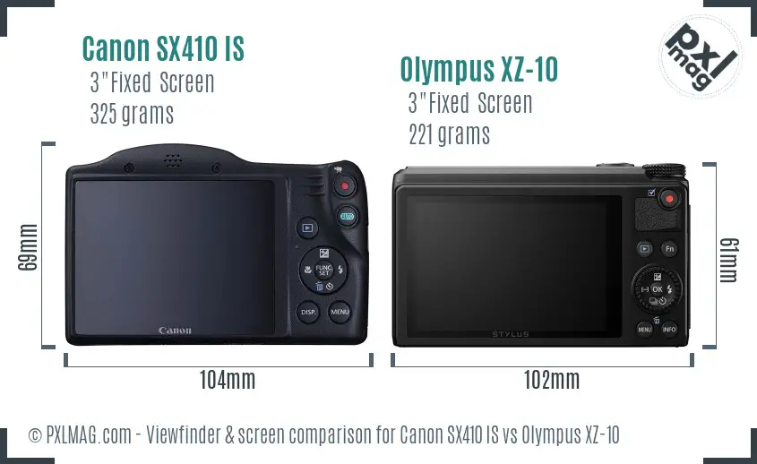 Canon SX410 IS vs Olympus XZ-10 Screen and Viewfinder comparison