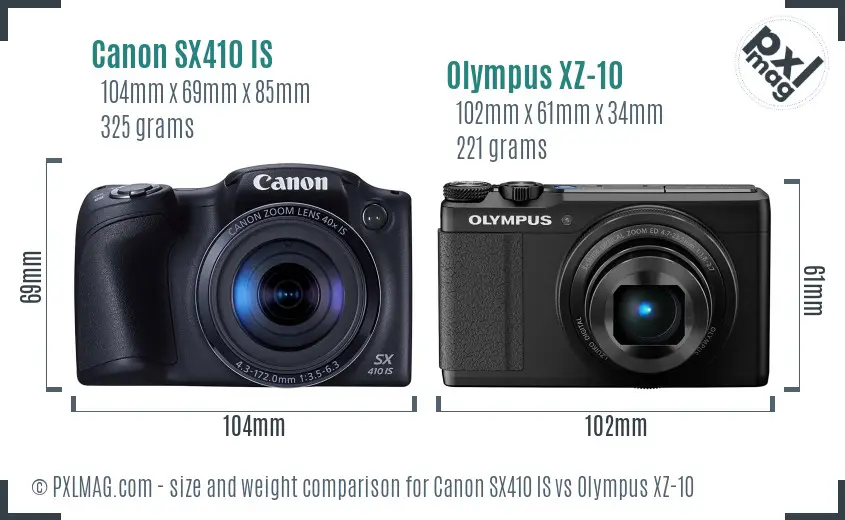 Canon SX410 IS vs Olympus XZ-10 size comparison