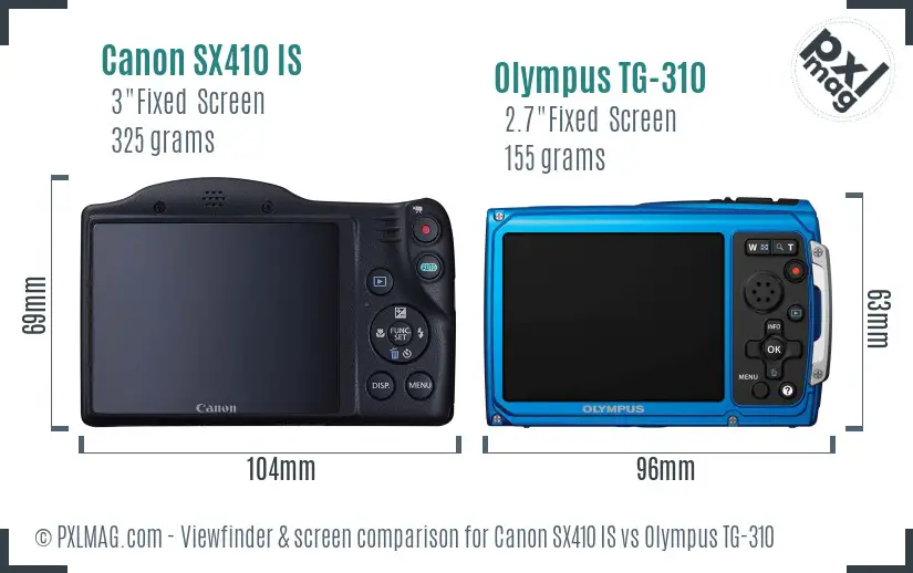 Canon SX410 IS vs Olympus TG-310 Screen and Viewfinder comparison Canon SX410 IS vs Olympus TG-310 Screen and Viewfinder comparison