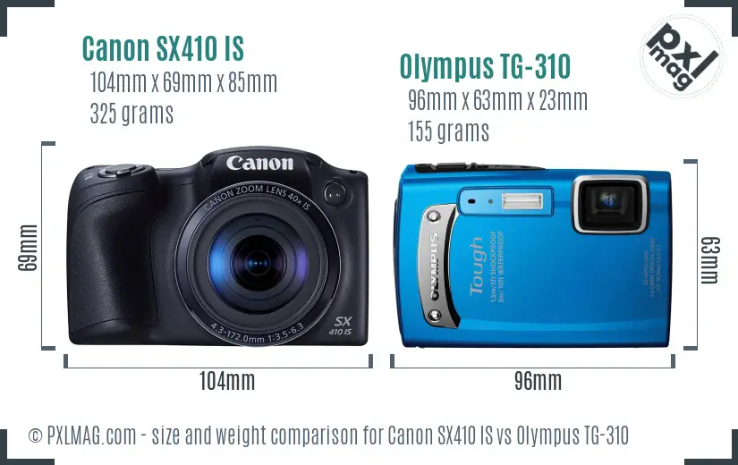 Canon SX410 IS vs Olympus TG-310 size comparison Canon SX410 IS vs Olympus TG-310 size comparison
