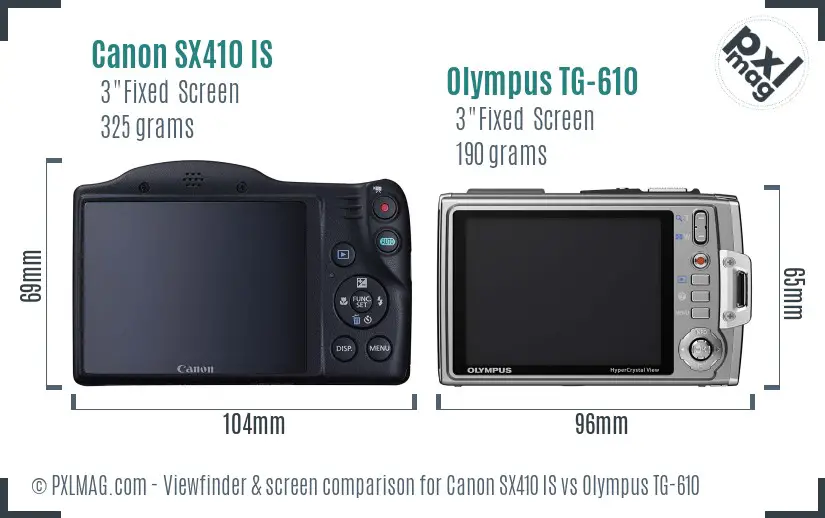 Canon SX410 IS vs Olympus TG-610 Screen and Viewfinder comparison