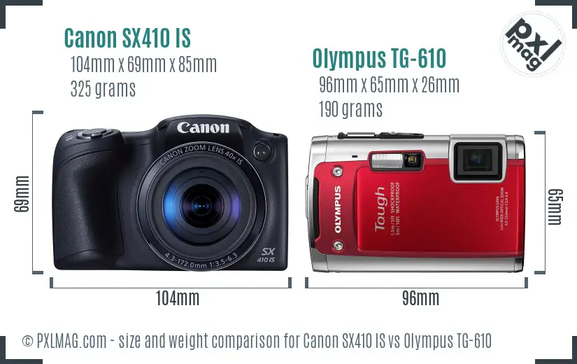 Canon SX410 IS vs Olympus TG-610 size comparison