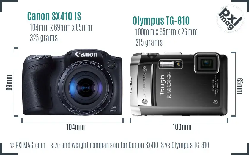 Canon SX410 IS vs Olympus TG-810 size comparison