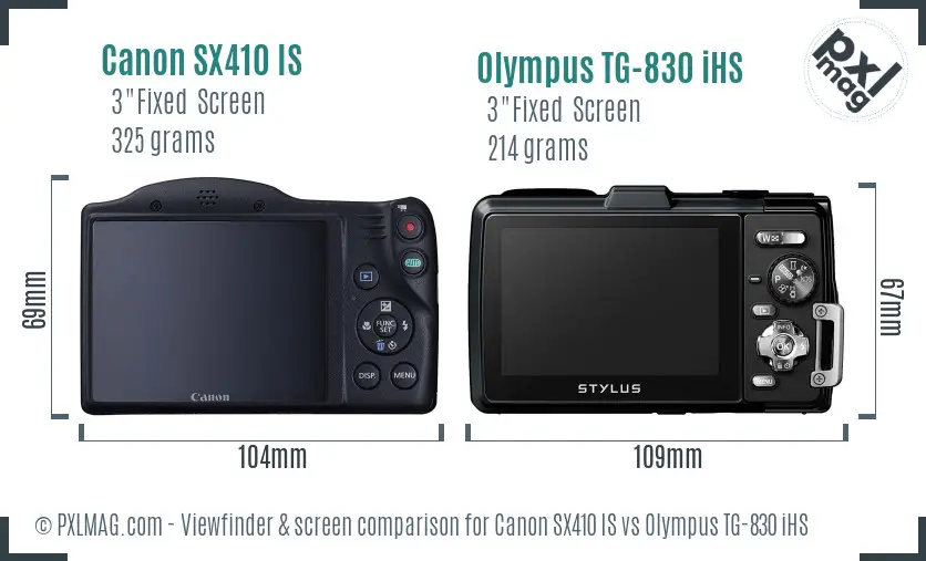 Canon SX410 IS vs Olympus TG-830 iHS Screen and Viewfinder comparison