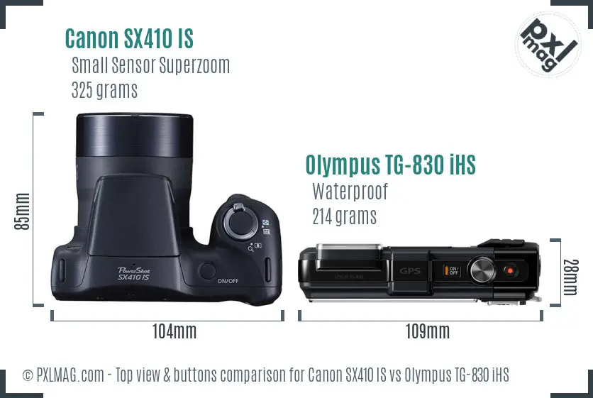 Canon SX410 IS vs Olympus TG-830 iHS top view buttons comparison