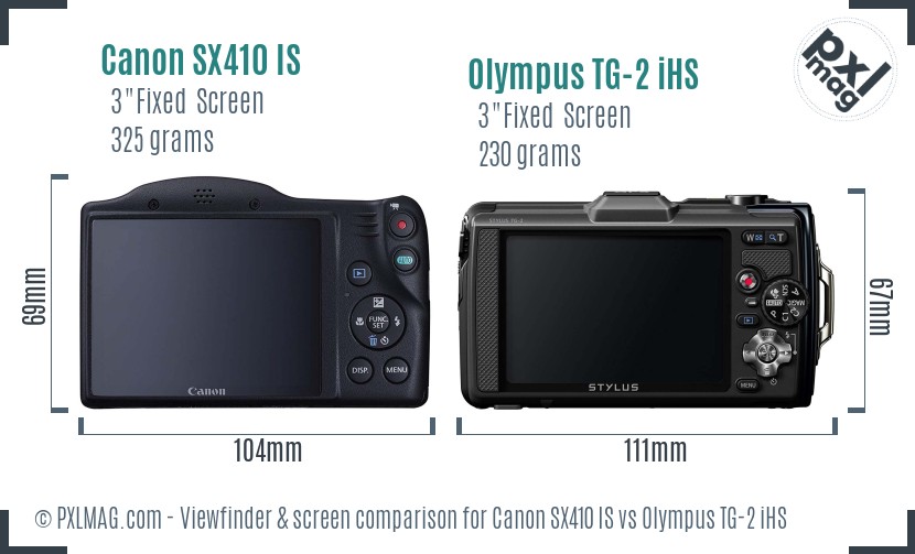 Canon SX410 IS vs Olympus TG-2 iHS Screen and Viewfinder comparison