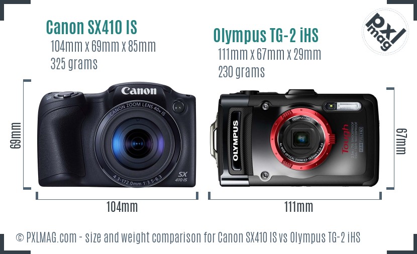 Canon SX410 IS vs Olympus TG-2 iHS size comparison Canon SX410 IS vs Olympus TG-2 iHS size comparison