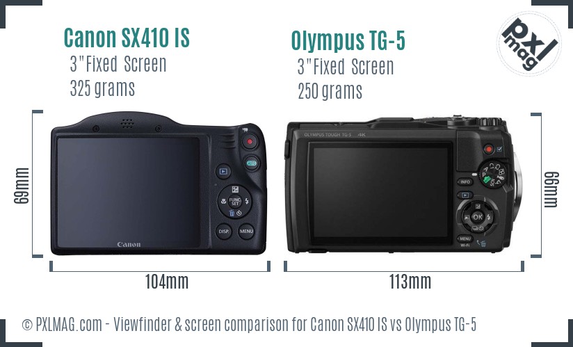 Canon SX410 IS vs Olympus TG-5 Screen and Viewfinder comparison