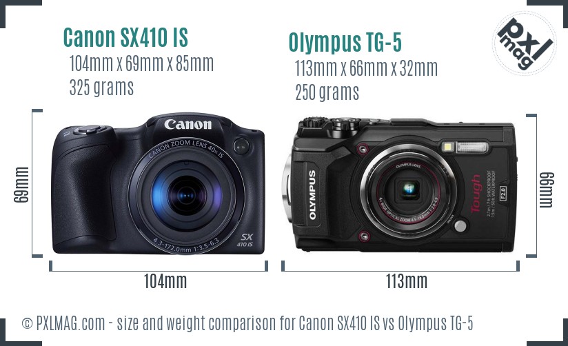 Canon SX410 IS vs Olympus TG-5 size comparison