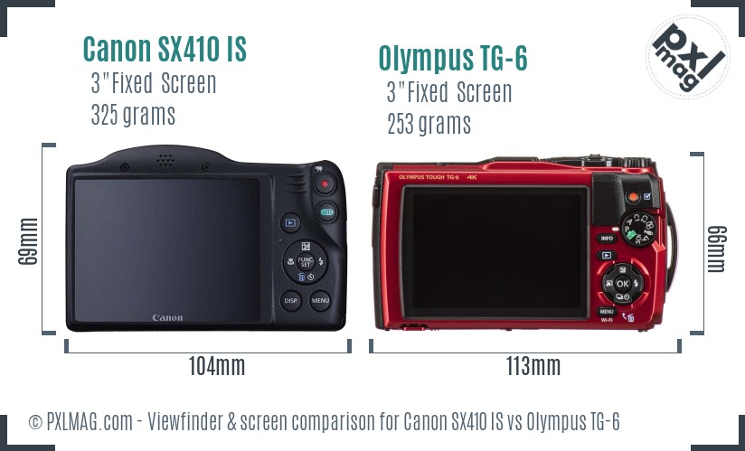 Canon SX410 IS vs Olympus TG-6 Screen and Viewfinder comparison