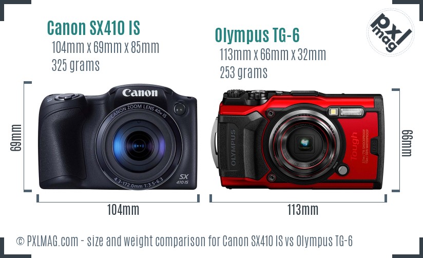 Canon SX410 IS vs Olympus TG-6 size comparison