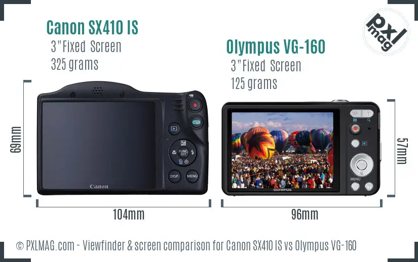 Canon SX410 IS vs Olympus VG-160 Screen and Viewfinder comparison Canon SX410 IS vs Olympus VG-160 Screen and Viewfinder comparison