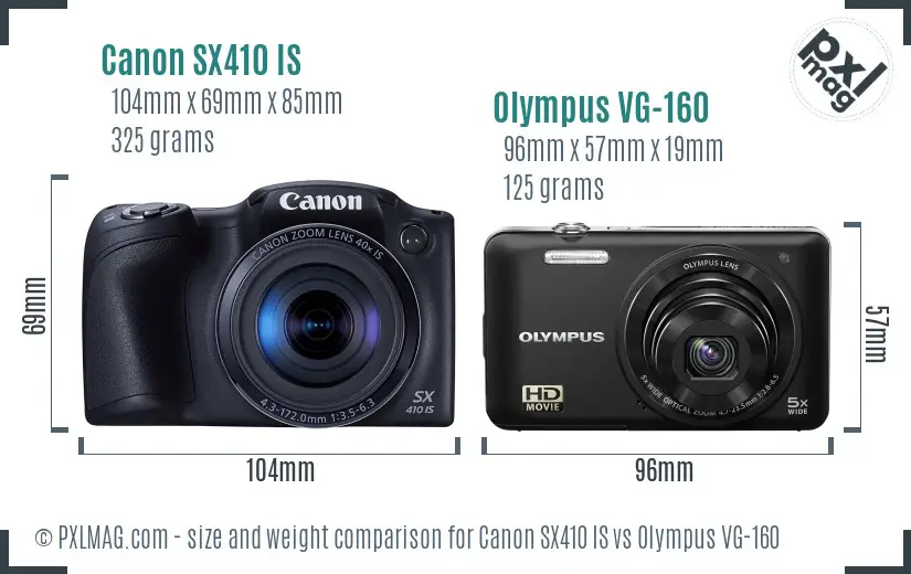 Canon SX410 IS vs Olympus VG-160 size comparison Canon SX410 IS vs Olympus VG-160 size comparison