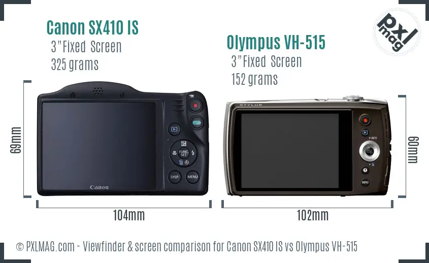 Canon SX410 IS vs Olympus VH-515 Screen and Viewfinder comparison