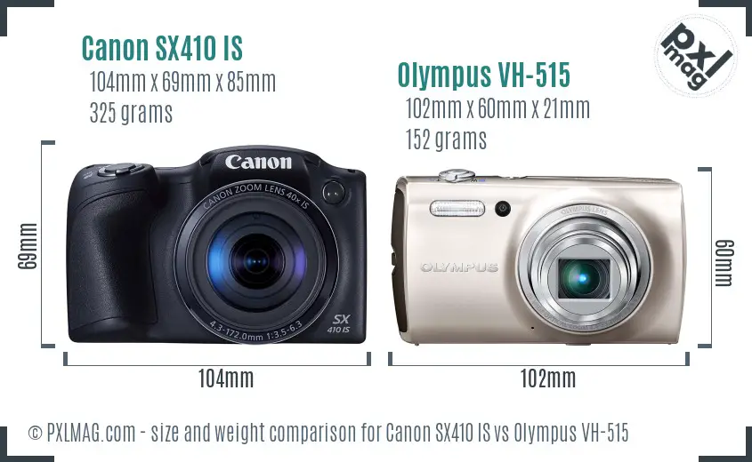 Canon SX410 IS vs Olympus VH-515 size comparison