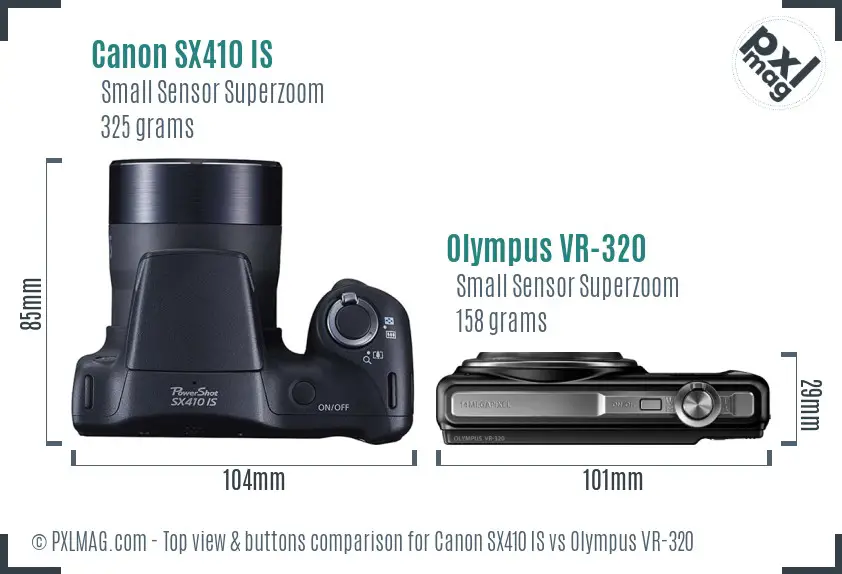Canon SX410 IS vs Olympus VR-320 top view buttons comparison