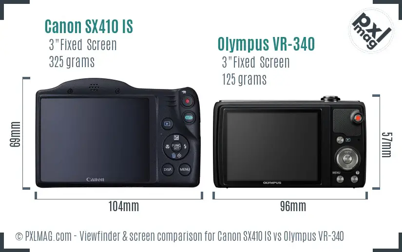 Canon SX410 IS vs Olympus VR-340 Screen and Viewfinder comparison