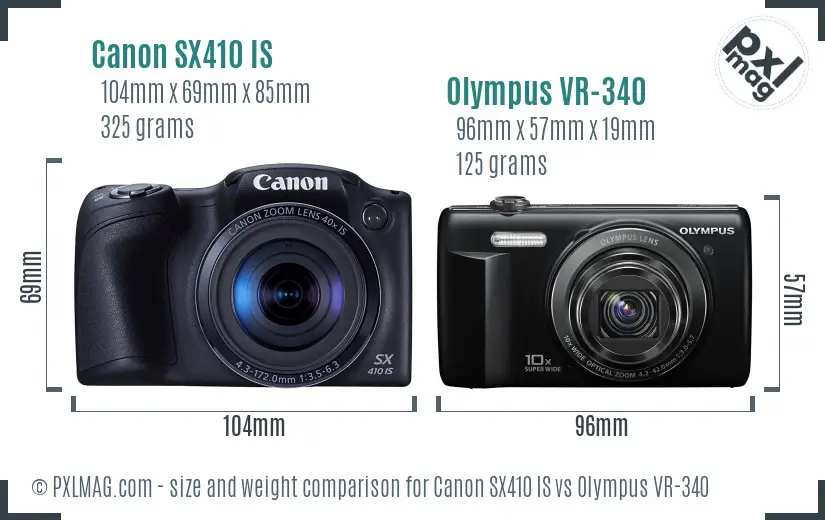 Canon SX410 IS vs Olympus VR-340 size comparison