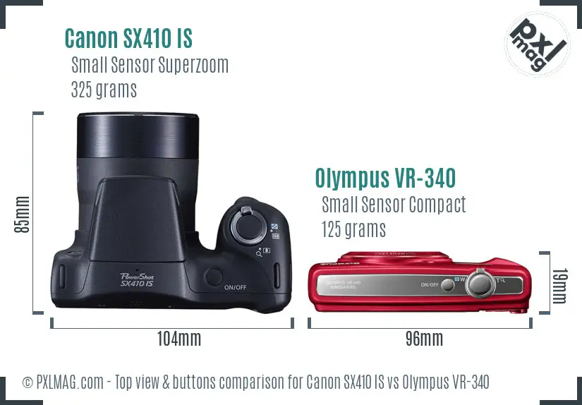 Canon SX410 IS vs Olympus VR-340 top view buttons comparison