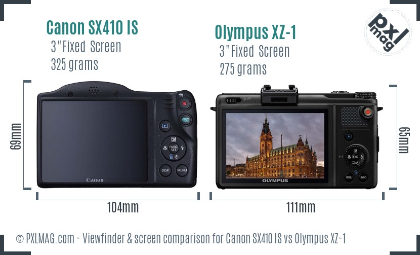 Canon SX410 IS vs Olympus XZ-1 Screen and Viewfinder comparison