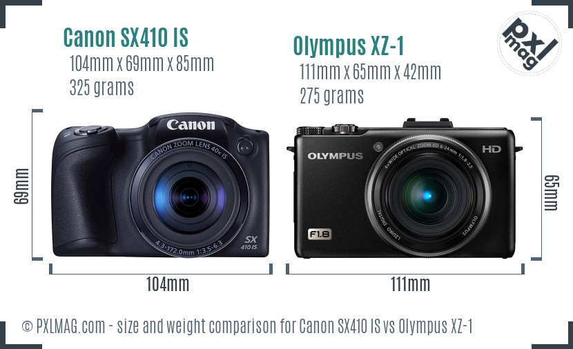 Canon SX410 IS vs Olympus XZ-1 size comparison