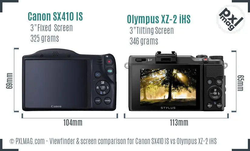 Canon SX410 IS vs Olympus XZ-2 iHS Screen and Viewfinder comparison