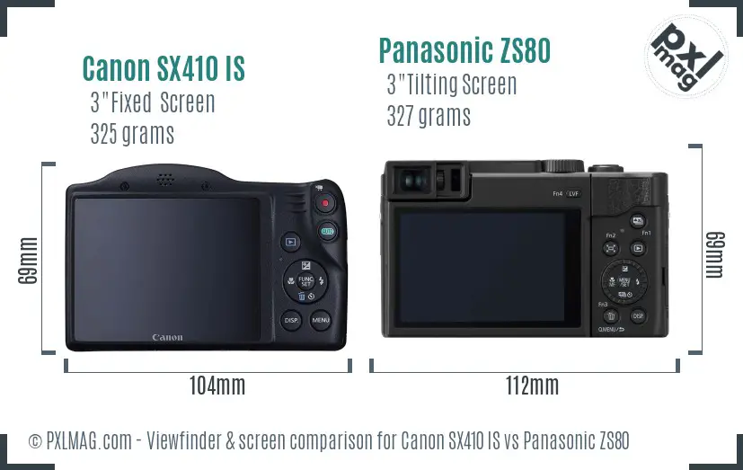 Canon SX410 IS vs Panasonic ZS80 Screen and Viewfinder comparison