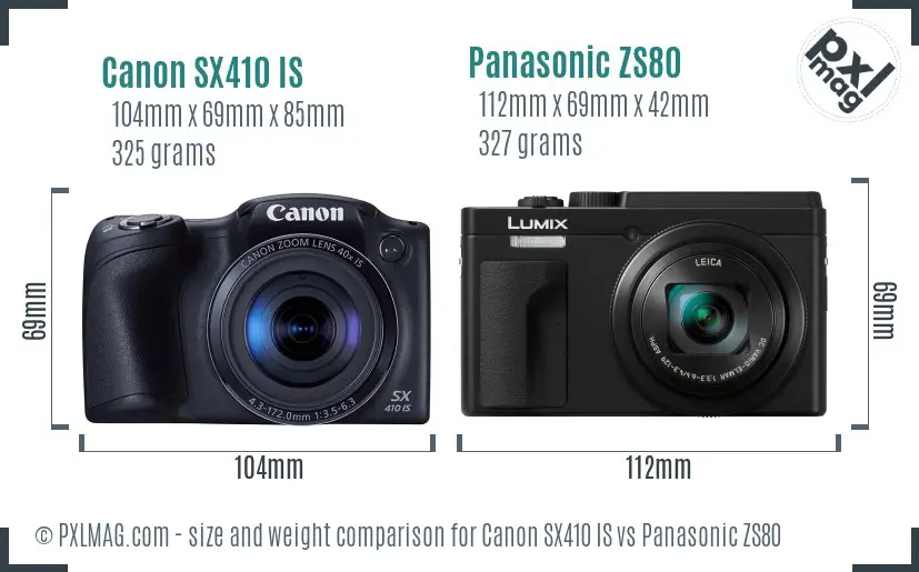Canon SX410 IS vs Panasonic ZS80 size comparison