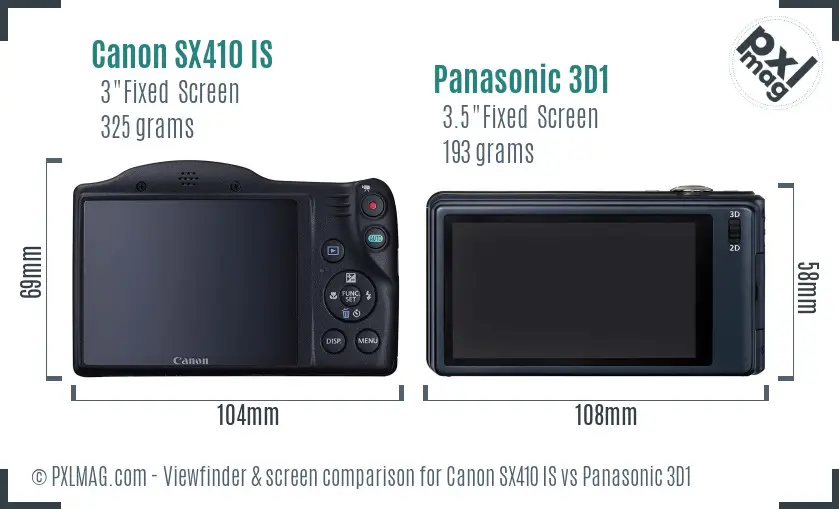 Canon SX410 IS vs Panasonic 3D1 Screen and Viewfinder comparison