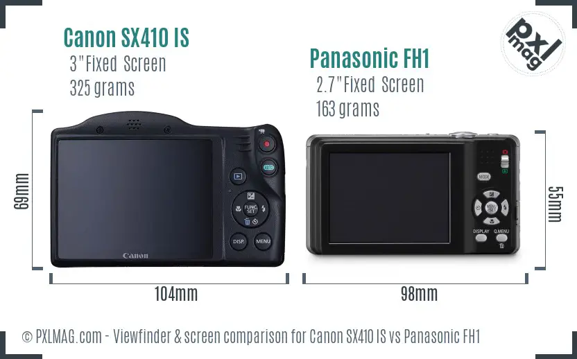 Canon SX410 IS vs Panasonic FH1 Screen and Viewfinder comparison