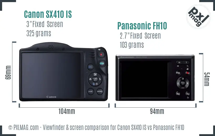 Canon SX410 IS vs Panasonic FH10 Screen and Viewfinder comparison Canon SX410 IS vs Panasonic FH10 Screen and Viewfinder comparison