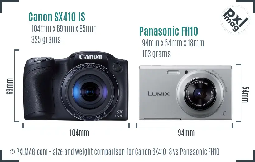 Canon SX410 IS vs Panasonic FH10 size comparison Canon SX410 IS vs Panasonic FH10 size comparison