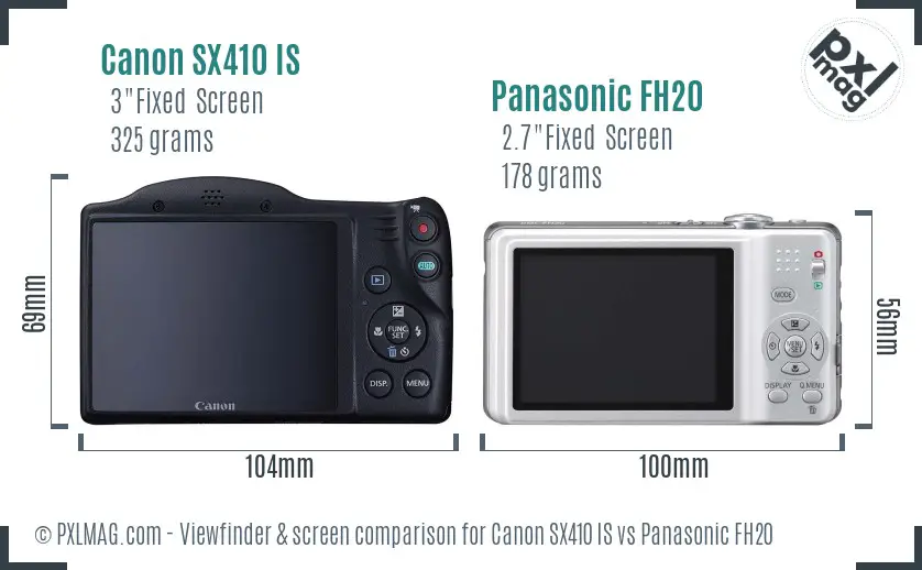 Canon SX410 IS vs Panasonic FH20 Screen and Viewfinder comparison