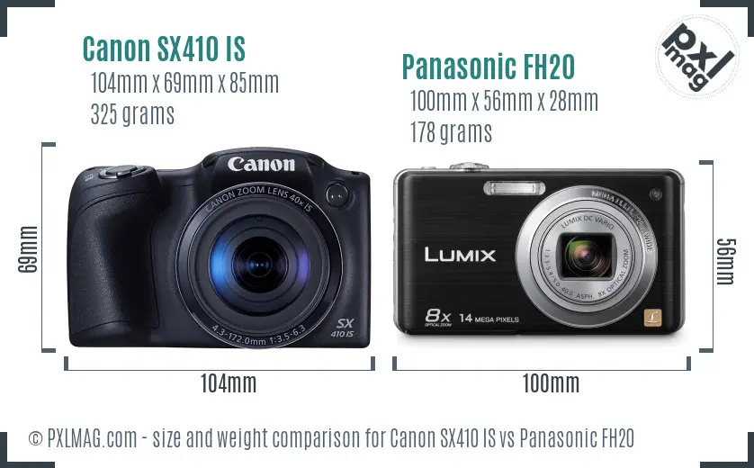 Canon SX410 IS vs Panasonic FH20 size comparison