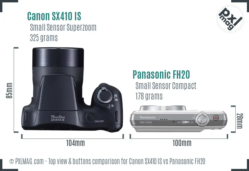 Canon SX410 IS vs Panasonic FH20 top view buttons comparison