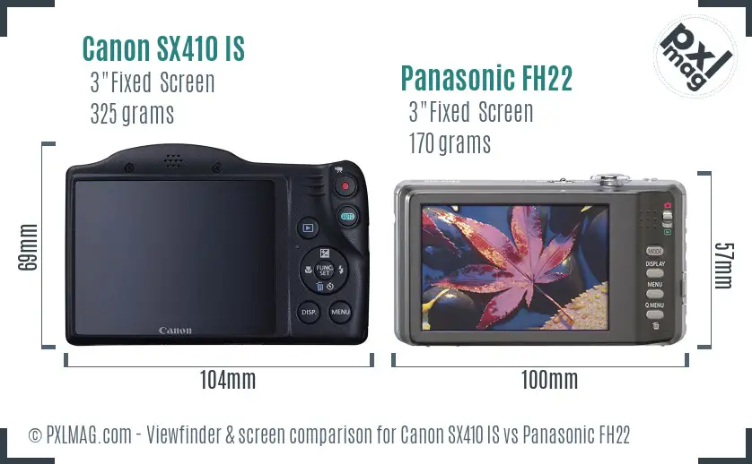 Canon SX410 IS vs Panasonic FH22 Screen and Viewfinder comparison