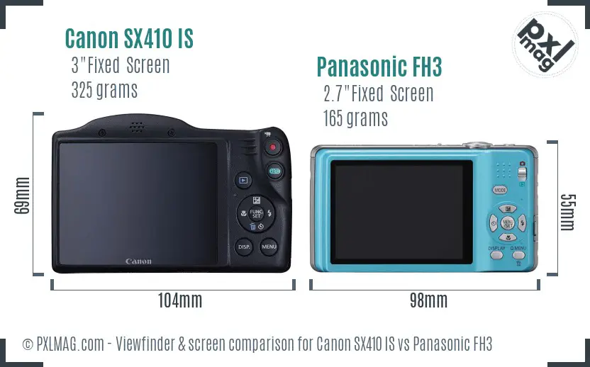Canon SX410 IS vs Panasonic FH3 Screen and Viewfinder comparison Canon SX410 IS vs Panasonic FH3 Screen and Viewfinder comparison