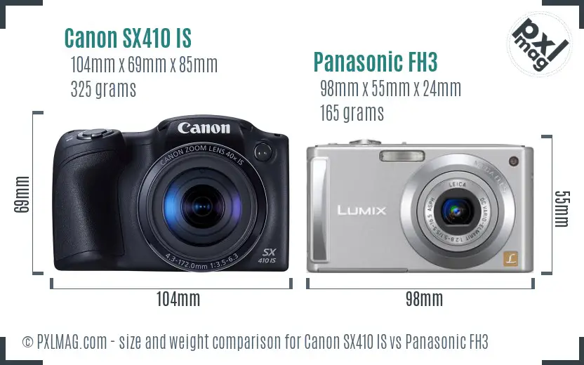 Canon SX410 IS vs Panasonic FH3 size comparison Canon SX410 IS vs Panasonic FH3 size comparison