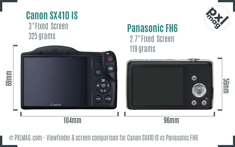 Canon SX410 IS vs Panasonic FH6 Screen and Viewfinder comparison
